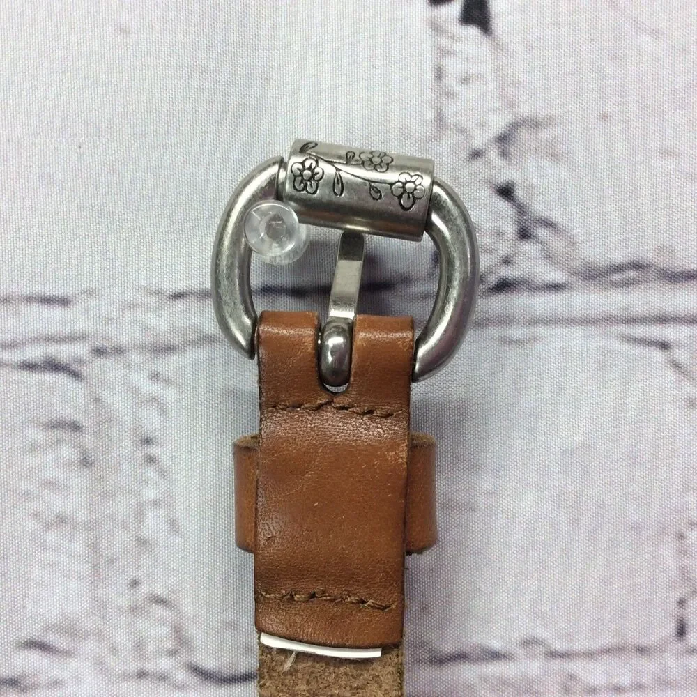 Fossil Thin Belt Women's Size L Brown Leather Tooled Boho Cowgirl Festive Casual